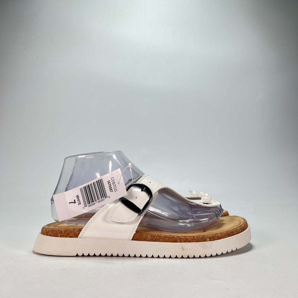 IZOD Charcy White Buckle Comfort Memory Foam Thong Cork Sandals Women's Size 7
